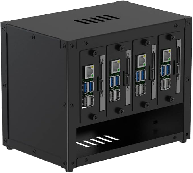 UCTRONICS Upgraded Complete Enclosure for Raspberry Pi Cluster, with 4 Removable Mounting Brackets for Pi 5, 4B, 3B+/3B, and Other B Model and 2 Cooling Fans,Support 4 2.5" SSD and Switch
