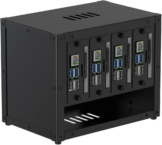 UCTRONICS Upgraded Complete Enclosure for Raspberry Pi Cluster, with 4 Removable Mounting Brackets for Pi 5, 4B, 3B+/3B, and Other B Model and 2 Cooling Fans,Support 4 2.5" SSD and Switch