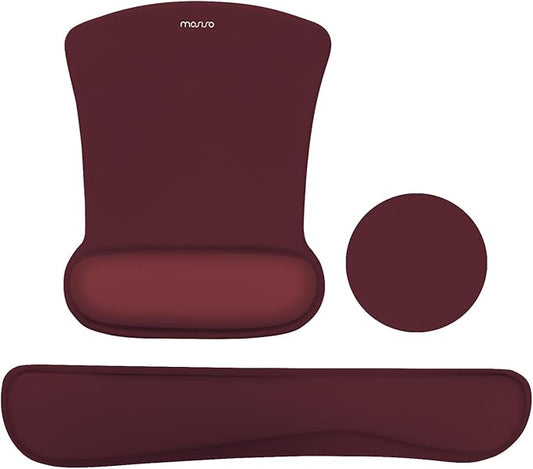 MOSISO Wrist Rest Support for Mouse Pad & Keyboard Set, Ergonomic Mousepad&Coaster Non-Slip Base Home/Office Pain Relief & Easy Typing Cushion with Neoprene Cloth & Raised Memory Foam, Wine Red