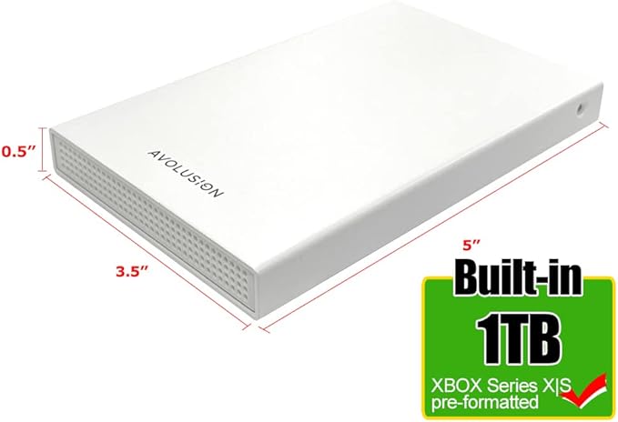 Avolusion HD250U3-WH 1TB USB 3.0 Portable External Gaming Hard Drive (for Xbox Series X|S, Pre-Formatted)