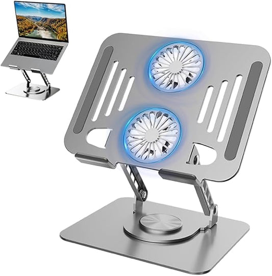 Laptop Cooling Stand with Fan and 360 ° Rotating Base, Adjustable Height, for Desk Gaming/Office Movie Watching and Screen Sharing, Portable Computer Notebook Stand Compatible Up to 17 Inches