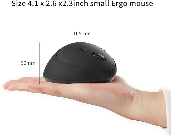 YOCUNKER USB Rechargeable Vertical Mouse 2.4GHz Wireless M Size for Small Hands, Ergonomic Optical Low Noise 6 Buttons, Reduce Wrist Strain, for MacBook/PC/Laptop/Desktop/Windows,Black