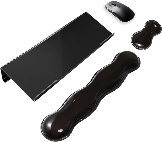 Computer Keyboard Stand with Gel Wrist Rest Set Keyboard Tilted Riser Wrist Pad for Keyboard and Mouse Easy Typing Ergonomic Acrylic Transparent Keyboard Tray Holder for Desktop Office Home Black 3PCS
