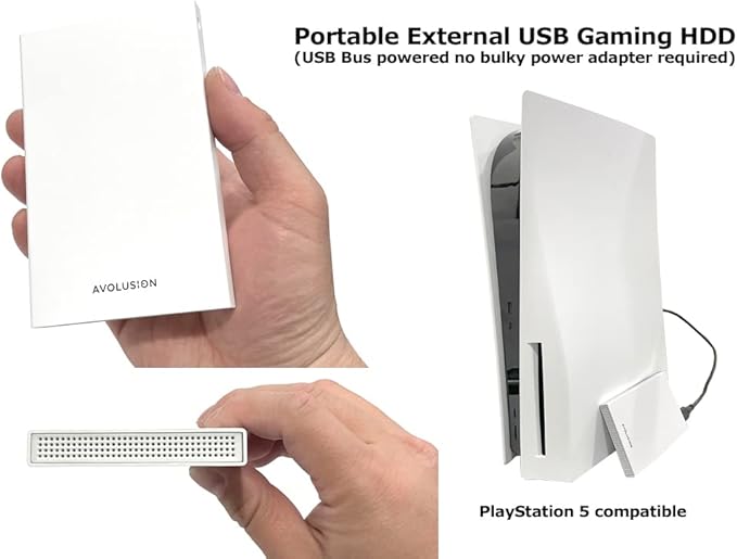 Avolusion HD250U3-WH 2TB USB 3.0 Portable External Gaming Hard Drive - White (for PS5, Pre-Formatted) - 2 Year Warranty