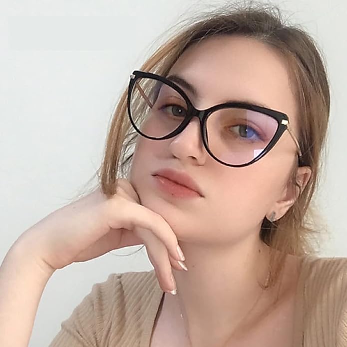 LJCZKA Blue Light Blocking Glasses Women Anti Eye satrain Computer Cat eye Eyeglasses Cateye Clear Frame