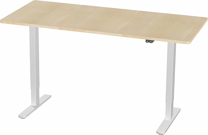VIVO Electric 60 x 30 inch Stand Up Desk, Height Adjustable, Light Wood Top White Frame, Home and Office Furniture Sets, DESK-KIT-0W6C