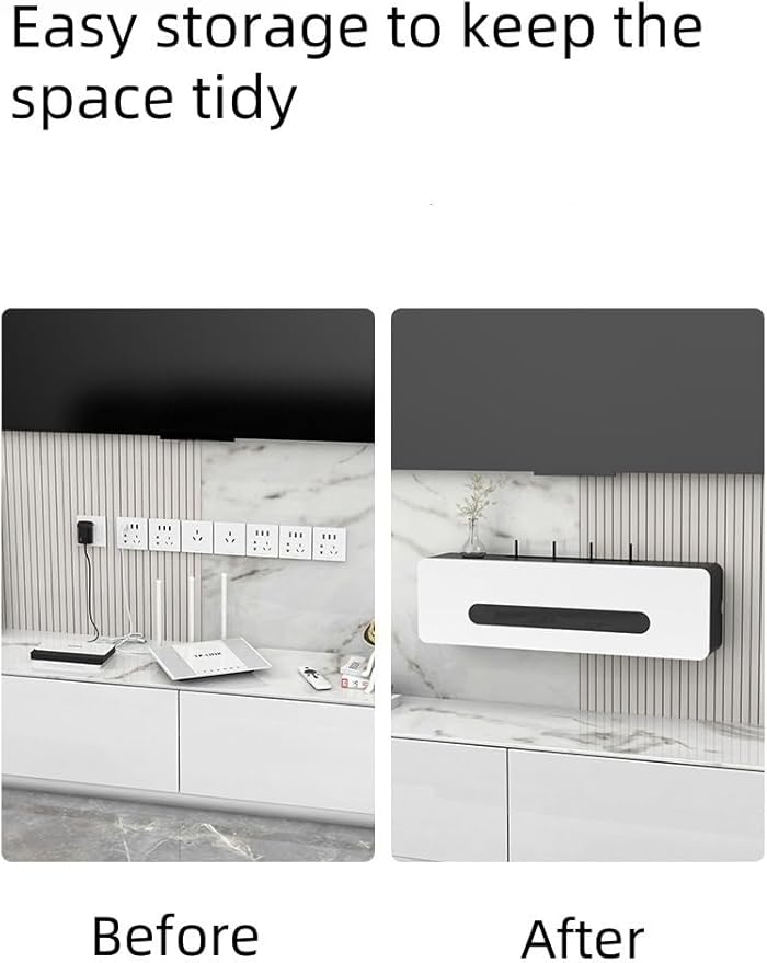 Wall-Mounted WiFi Router Storage Box & Cable Organizer - Punch-Free Socket Shielding Cabinet for Tidy Home Office - Compact Set-Top Box Rack (White)