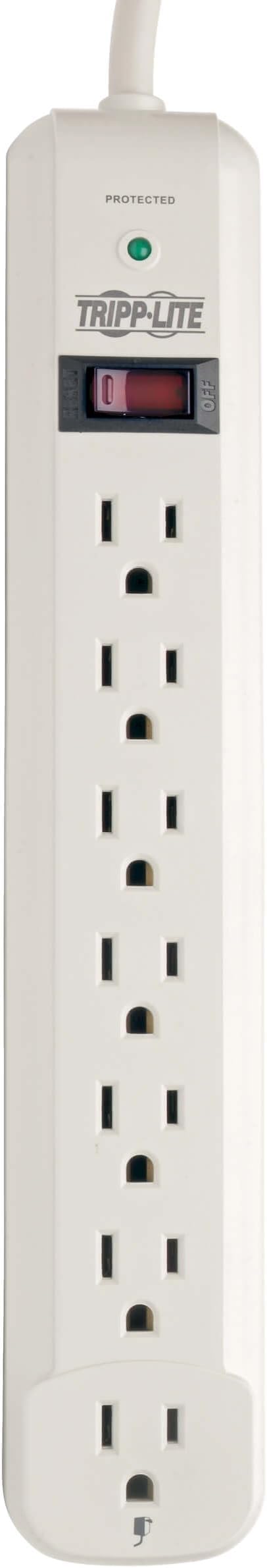 Tripp Lite 7 Outlet Surge Protector Power Strip, Extra Long Cord 25 ft., 1080 Joules, Lifetime Limited Warranty & $25K Insurance (TLP725) Light Gray