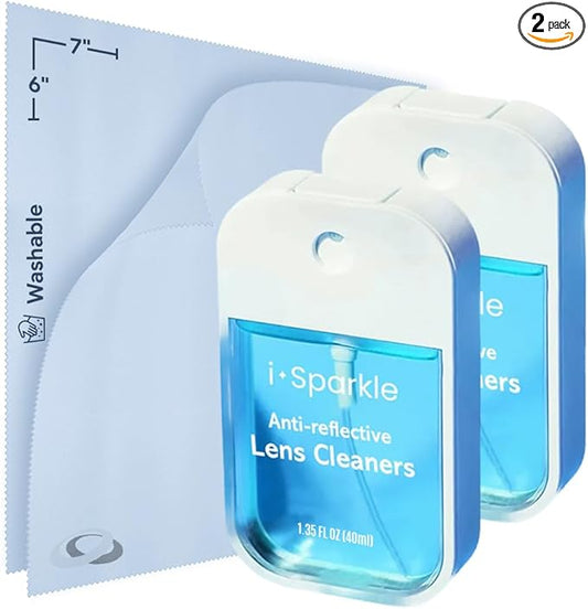 I-Sparkle Anti-Reflective Lens Cleaner Spray kit | (2x) 1.35oz Glasses Cleaner Spray + (2x) Microfiber Cloth for Eyeglasses, Sunglasses, Lenses, Screens and Camera Cleaning Kit (4 Piece Set)