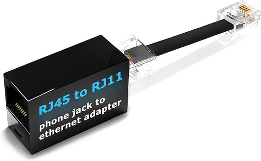 1-Pack RJ11 to RJ45 Adapter Phone Line to Ethernet – RJ45 Female to RJ11 Male for Landline, Fax, DSL Modem Connection (Black, Made in USA)