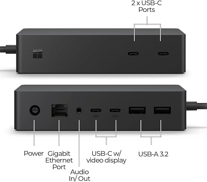 Microsoft Surface Dock 2 Docking Station Bundle - Surface Pro Docking Station Compatible with Surface Pro 7, 7+, 8, 9 (with 5G), Surface Laptop 3, 4, 5, and Surface Book 3 (13" & 15") (Renewed)