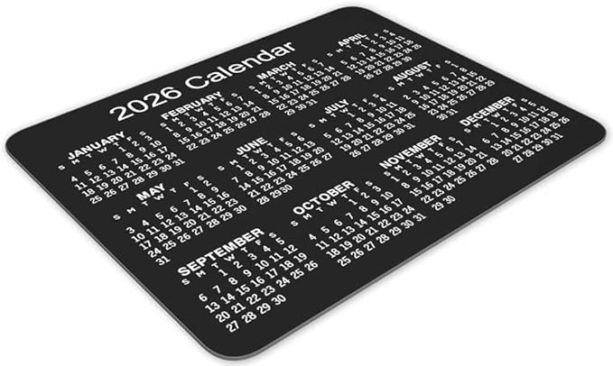 Non-Slip Rubber Mouse Pad， 2026 Calendar Horizontal Version Calendar Black Mouse Mat Mouse Pad Office Gaming Mousemat 9.5 inch x 7.9 inch