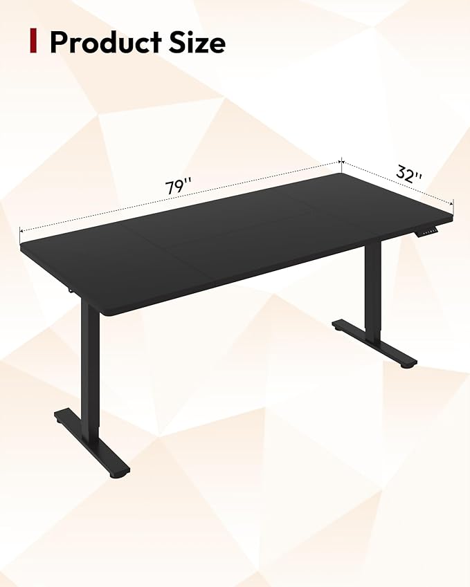 SANODESK Electric Standing Desk 79 x 32 Inches, Height Adjustable Sit Stand with Large Splice Board Desktop for Home Office, Computer Workstations，Memory Ergonomic Computer Desk, Black Frame/Black Top