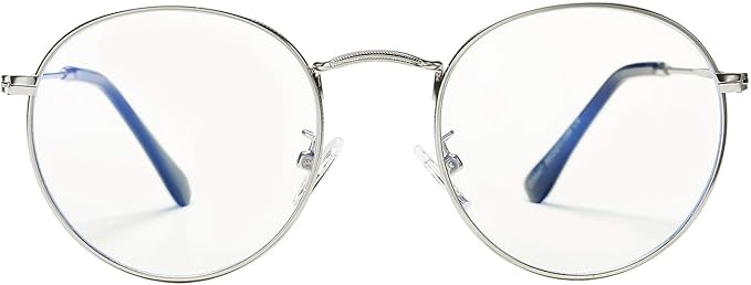HJSTES Round Blue Light Glasses for Women Men Retro Circle Clear Lens Metal Frame Eyeglasses