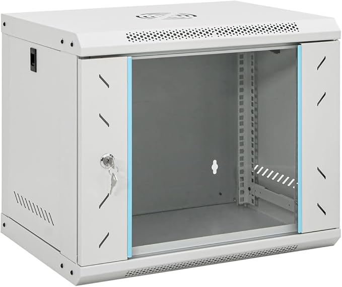 9U Wall Mount Network Cabinet, 19 Inch Data Server Rack Enclosure, Lockable Toughened Glass Door, IP20 Cold-Rolled Steel for Server Storage 20.9 x 15.7 x 17.7 inches