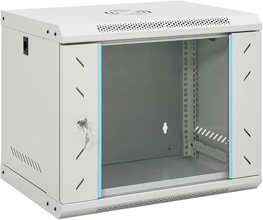 9U Wall Mount Network Cabinet, 19 Inch Data Server Rack Enclosure, Lockable Toughened Glass Door, IP20 Cold-Rolled Steel for Server Storage 20.9 x 15.7 x 17.7 inches