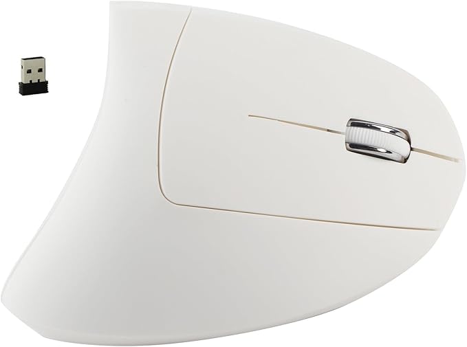 Goshyda 2.4GHz Ergonomic Vertical Computer Mouse, High Control, and Feeling, Long Time Use with 800 1200 1600 DPI, 10m Distance (White)