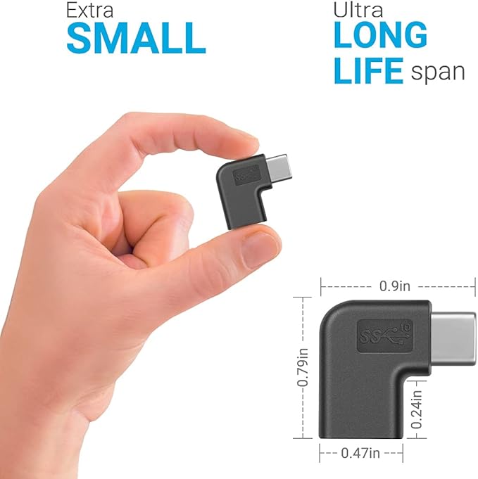 USB C Right Angle Adapter,90 Degree USB C to USB Type-C Male to Female Adapter Convertor Extension, for Laptop & Tablet & Mobile Phone (2 Pack).