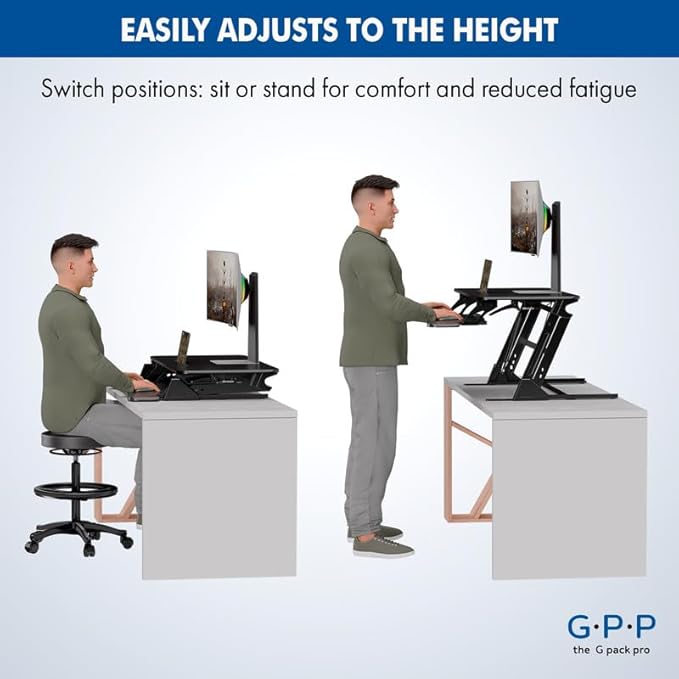 38″ Wide Standing Desk Converter – Sit-to-Stand Workstation for Dual Monitors, Height Adjustable Up to 17.3″ with Large Keyboard Tray – Black