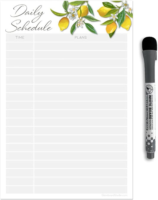 Dry Erase Daily Schedule Planner Sticker Decal by Glassboard Studio | Removable & Reusable | Magnetic Fine-Tip Marker Included (6 x 9 inches, Lemon Fresh)