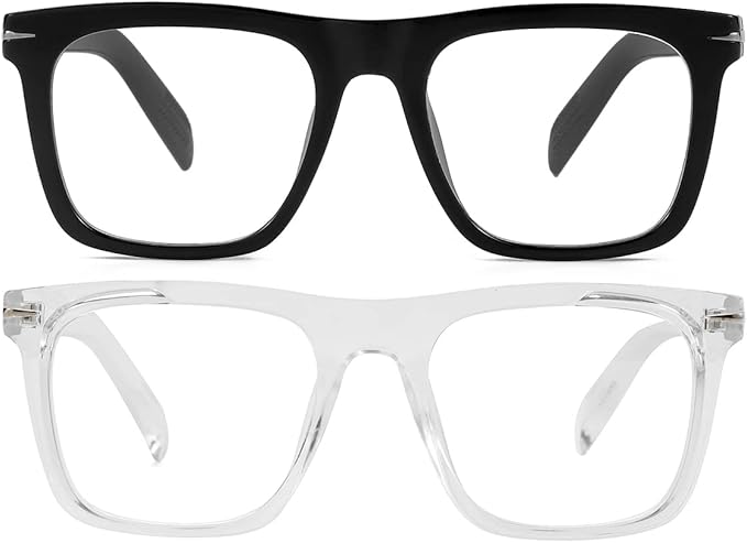 NIDOVIX Trendy Square Blue Light Blocking Glasses for Men Women, Fashion Frame Non-prescription Computer Glasses (Black+Transparent)