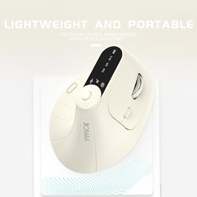 JOMAA Wireless 2.4G & Dual Bluetooth Three-Channel Ergonomic Vertical Mouse Adjustable DPI, Multi-Function Turntable for PC, Laptop, MacBook, Rechargeable (Beiga)