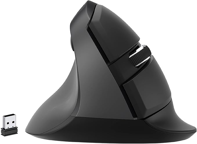 J-Tech Digital Left Handed Wireless Ergonomic Vertical Mouse for Small Hands with USB Nano Transceiver, AA Battery, 4 DPI, Compatible with Mac and PC, Black [V628ML]