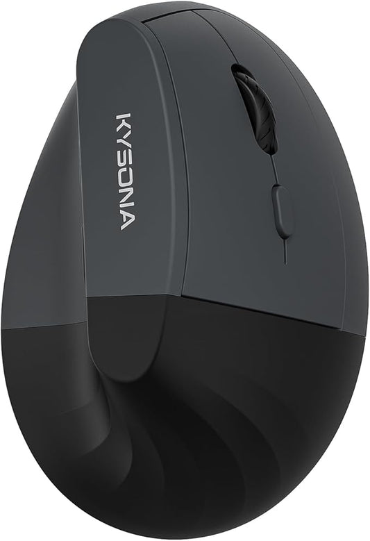 KYSONA EM18 Wireless Ergonomic Vertical Mouse, Ergo Design, Bluetooth Cordless Mouse for Medium/Large Hands, Silent Click, 5-Level Adjustable DPI, Carpal Tunnel Mice for Computer/PC/Mac/Laptop, Black