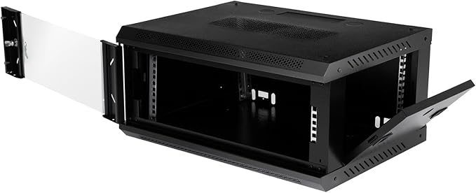 Server Rack Enclosure, 4U Wall Mount IT Network Cabinet, 17.7 Inches Deep 19 Inch Rack, Server Data Cabinet Case with Glass Door Black, Locks, Removable Side Panels for A/V Devices