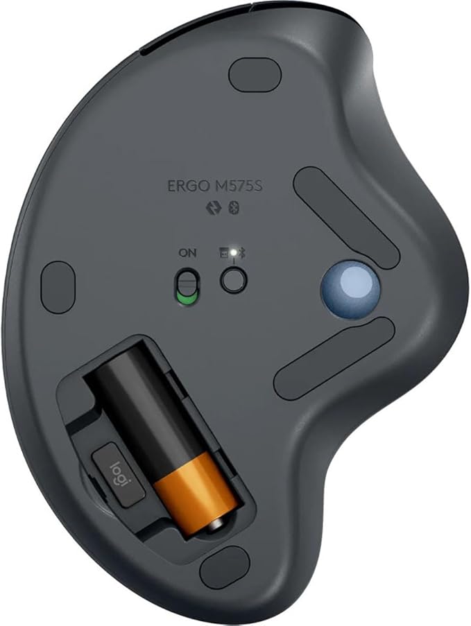 Logitech Ergo M575S Wireless Ergonomic Trackball Mouse, Black/Blue (910-007026)