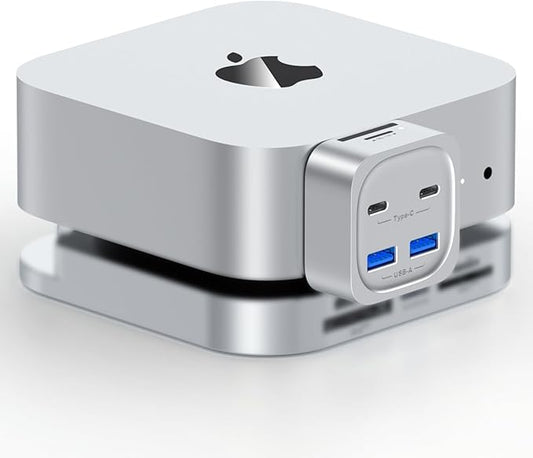 Mac mini M4 Hub, 6-in-1 Front-Access Docking Station, Mac mini M4 Accessories with 4× USB3.2 10Gbps (USB-C & USB-A), SD/TF 3.0 Card Reader, Space-Saving Splitter for Creators & Professionals
