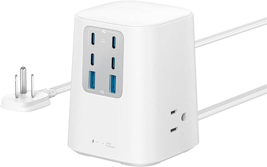 Anker Desktop Charger, 9-in-1 Power Strip with 300J Surge Protector, 5ft Flat Plug Extension Cord with Multiple Devices, 100W USB C Charger with 3 AC, 2 USB A, 4 USB C, Home Office, Desk Accessories