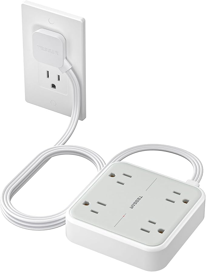 TESSAN 900J Surge Protector Power Strip, 4 Widely Spaced Outlets with 5 Ft Flat Plug Extension Cord, Small Charging Station for Home, Office, Dorm Room and Work from Home, Gray