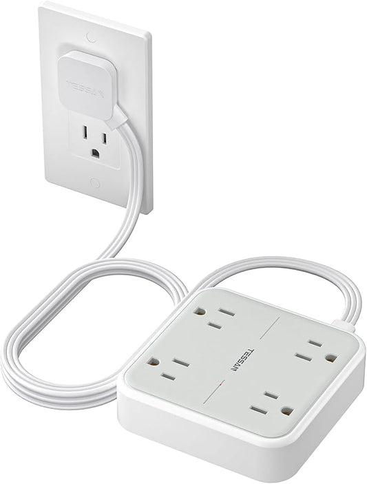 TESSAN 900J Surge Protector Power Strip, 4 Widely Spaced Outlets with 5 Ft Flat Plug Extension Cord, Small Charging Station for Home, Office, Dorm Room and Work from Home, Gray