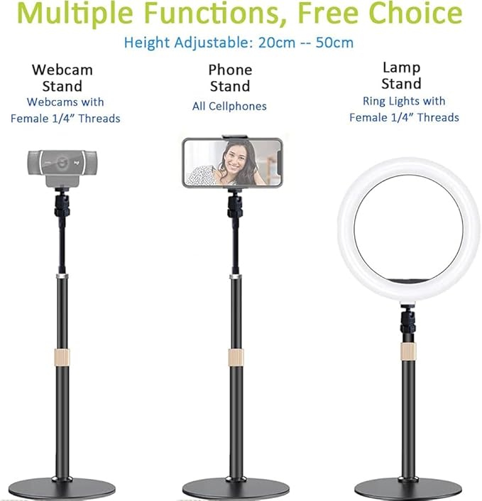 Webcam Stand Phone Holder [Extension-Type] Desktop Stand Flexible Gooseneck Video Stand Camera Mount for Cellphones, Logitech Webcam C922 C930e C920S C920 C615, Etc. (1/4" Threads)