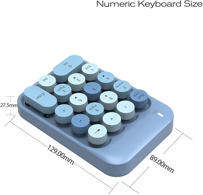 FELICON Wireless Numeric Keypad 18 Keys with 2.4G Mini Portable Silent Number Pad USB Receiver Financial Accounting Keyboard Extensions for Laptop Desktop PC Pro（Blue Mix）