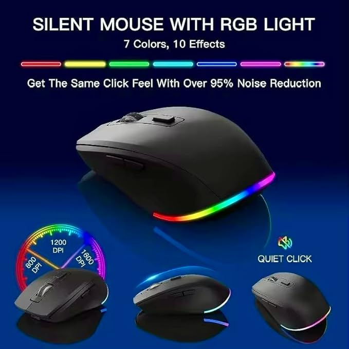 Wireless Keyboard and Mouse Combo, 2.4Ghz Rechargeable, 114-Key Full Size Keyboard with RGB Backlight, Phone Tablet Holder, Silent Ergonomic Keyboard & Mouse for Home, Office, Gaming