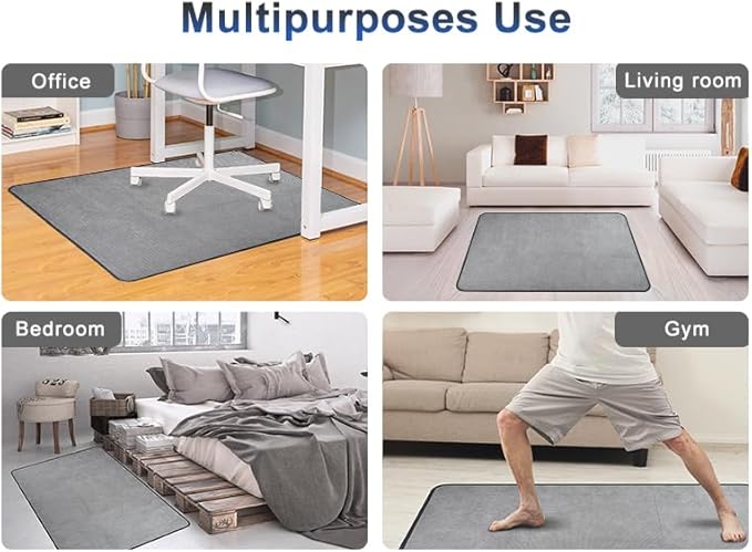Corduroy Heavy Duty Office Chair Mat for Carpet & Hardwood Floors, Tri-Fold Floor Mat, Desk Chair Mat for Carpeted Floors and Hardwood Floor for Home Office Light Gray