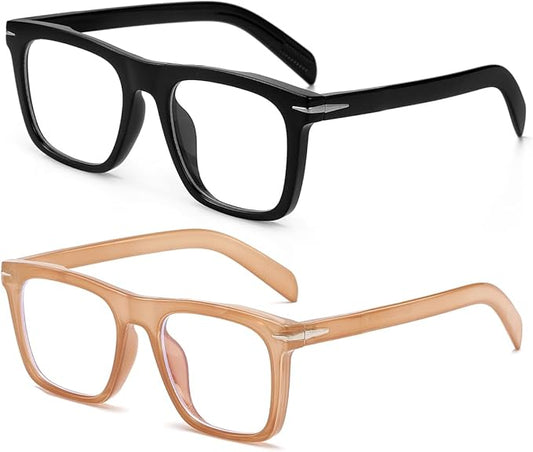 NIDOVIX Trendy Square Blue Light Blocking Glasses for Men Women, Fashion Frame Non-prescription Computer Glasses (Black+Amber)