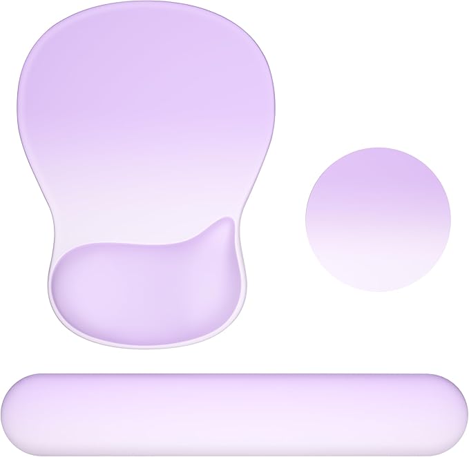 Ospelelf Keyboard Wrist Rest Set with Ergonomic Mouse Pad - 3-in-1 Memory Foam Support for Pain Relief, Office & Gaming with Coaster Lilac Gradient