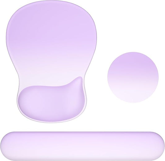 Ospelelf Keyboard Wrist Rest Set with Ergonomic Mouse Pad - 3-in-1 Memory Foam Support for Pain Relief, Office & Gaming with Coaster Lilac Gradient