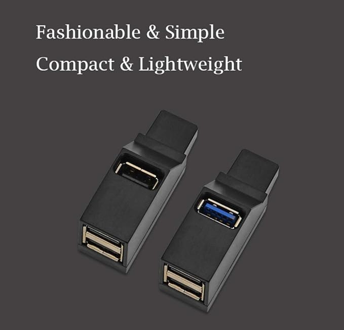 3-Port USB 3.0/2.0 Data Hub, Portable, Compact, Black, USB Hub, Compatible with PC, Laptop, USB Flash Drives, Mouse, Keyboard, External Hard Drives