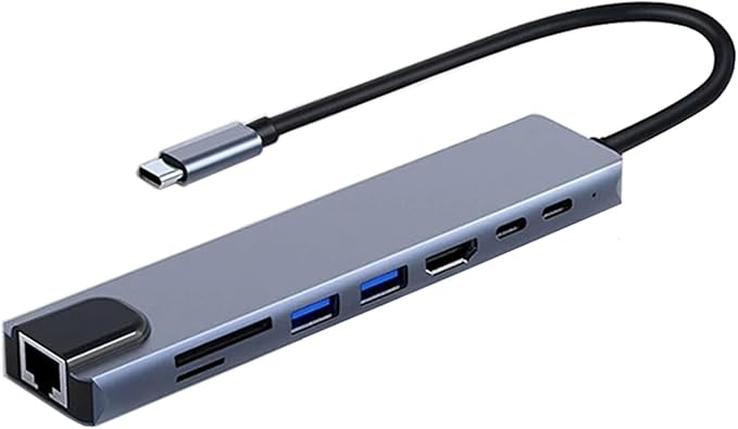 USB C Hub Adapter Laptop Docking Station 8 in 1 USBC Dongle to 4K HDMI,Ethernet,2 USB,Type-C,SD TF Card Reader,PD 100W Compatible with iPhone16/MacBook/Dell and Other Type C Laptops Device