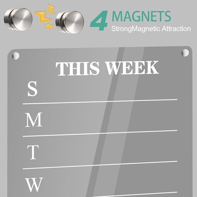 Acrylic Magnetic Calendar for Fridge Dry Erase Board Calendars Weekly Planner Whiteboard for Refrigerator Magnetic WhiteBoard with 8 Colors Markers 12'' x 8''