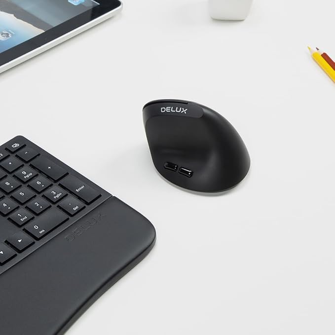 DELUX Ergonomic Mouse Wireless for Small Hands, Vertical Mouse for Carpal Tunnel, Mini Mouse, 4000 DPI, 6 Buttons, 2.4G Wireless,75g Lightweight, Compatible with Window, MacOS,Laptop(M618Air GX-Black)
