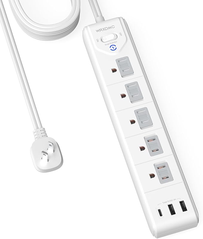 2 Prong to 3 Prong Outlet Adapter, WRXDMC 2 Prong Power Strip, 10ft Long Extension Cord with Polarized Plug, 1680J Surge Protector, 5 AC Outlets & 3 USB, Wall Mountable, Ideal for Non-Grounded Outlets