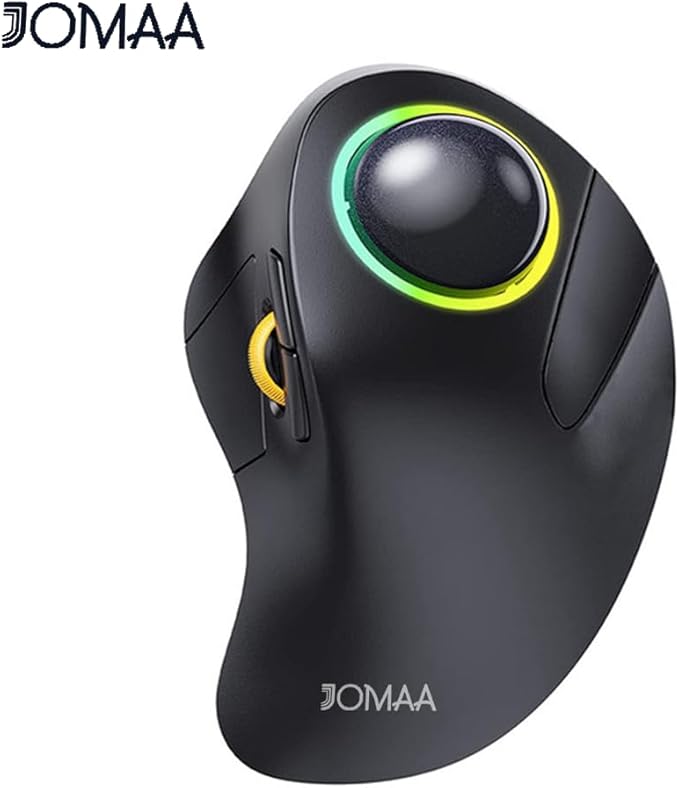 JOMAA Wireless Bluetooth Computer Trackball Mouse with RGB Backlight,Finger Control, 3 Device Switch, Silent Rechargeable Ergonomic Drawing Office Mouse for Laptop, Desktop Computer, Tablet Phone