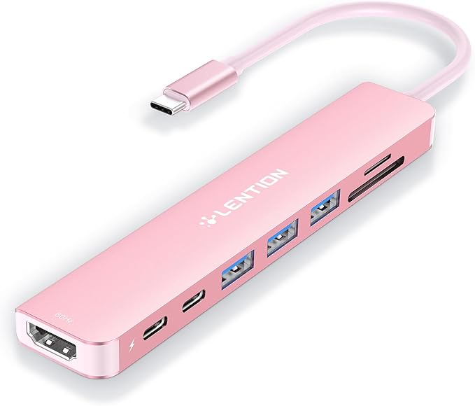 LENTION 8-in-1 USB-C Hub with 4K 60Hz HDMI, 100W Power Delivery, 5Gbps USB C Data, 3 USB 3.0 and microSD & SD Card Reader for 2025-2016 MacBook Pro, New Mac Air/Surface, More (CB-CE18s, Rose Gold)