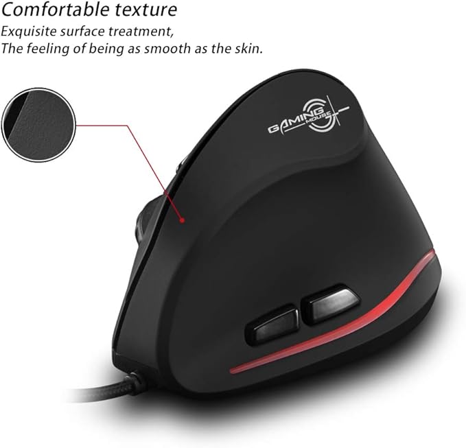 Zelotes T20 Ergonomic Vertical Mouse, 3200 DPI 6 Buttons LED Optical USB Wired Gaming Mouse for Gamer, Notebook, PC, Mac, Desktop, Laptop (Black)