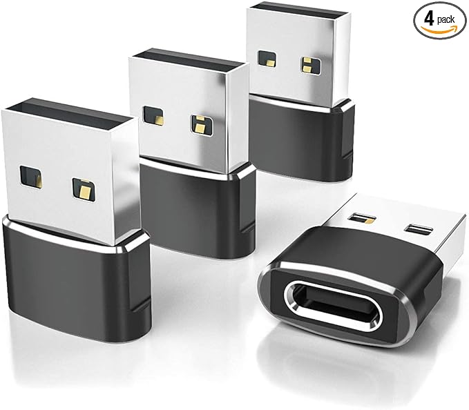 Elebase USB to USB C Adapter for iPhone 17 4Pack,USBC Female to A Male Car Charger Adapter,Type C Converter Apple 17e 16 Pro Max 15 14 Plus,iWatch Watch 11 10 Ultra 3,iPad Air,Samsung Galaxy S26,Black